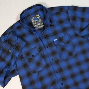 Dixxon Flannel Shirt Circle Pit Mens Large Blue Plaid Long Sleeve Button Down